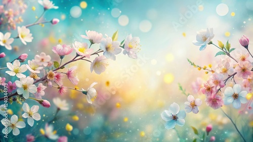 Serene Spring Blossoms Delicate Pink and White Flowers on Branches, Soft Light, Dreamy Background