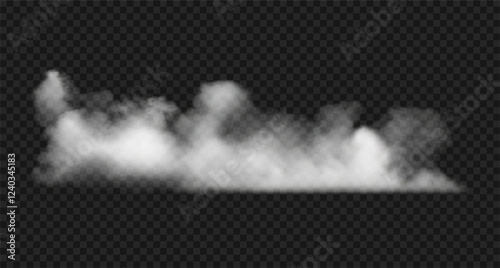 Vector realistic fluffy white cloud, fog or smoke.