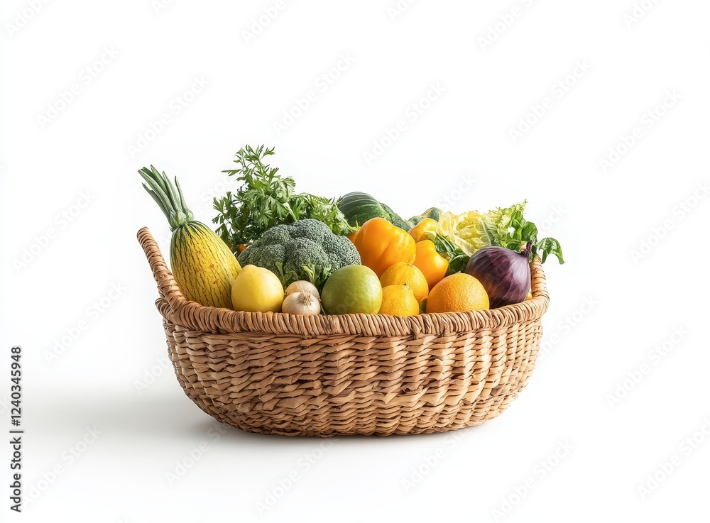 Colorful vegetables in wicker basket, studio shot Colorful vegetables in wicker basket, studio shot