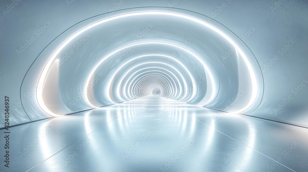 Futuristic White Tunnel. Generative AI Futuristic White Tunnel. Generative AI
