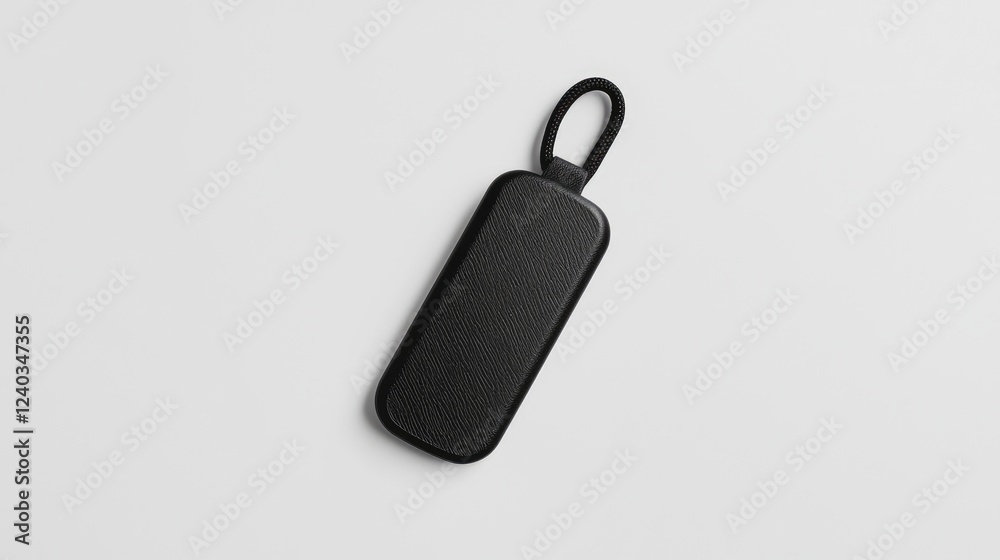 Black leather key chain on white background Black leather key chain on white background