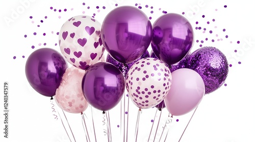 Purple balloons confetti celebration party studio photo