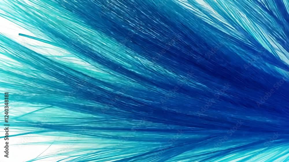 Blue strands, initially concentrated, gradually expand and fill the frame against a white background, creating an abstract visual progression