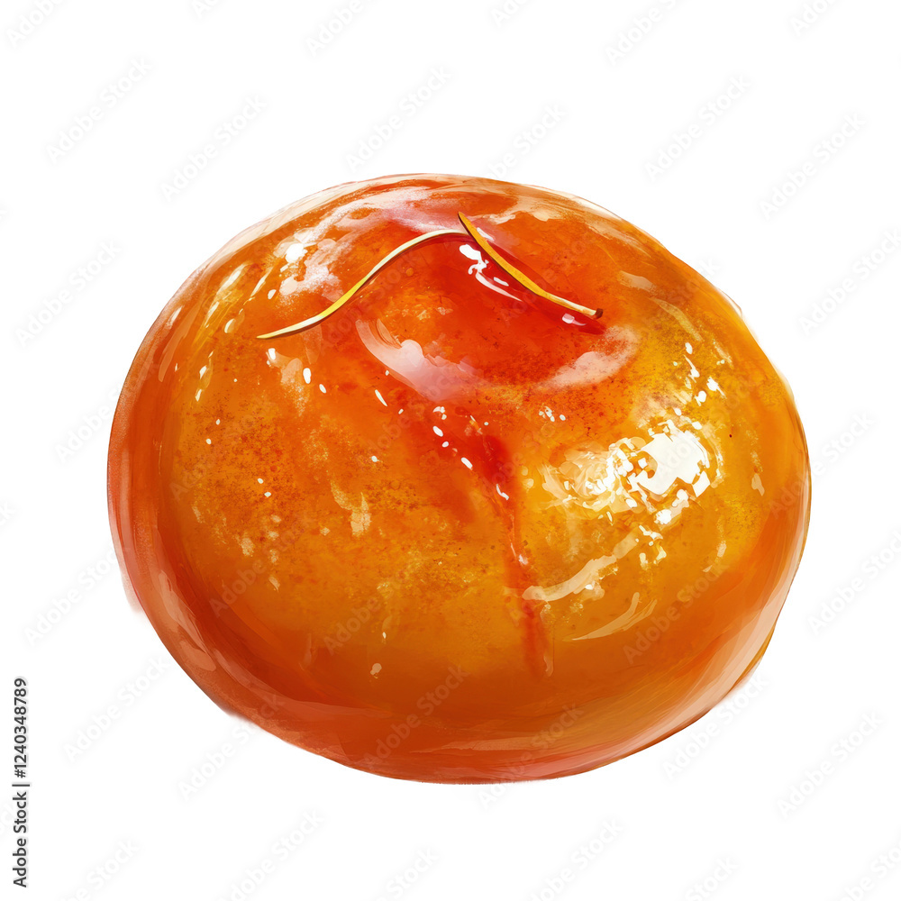 A stylized hand-drawn digital painting of a single gulab jamun with a smooth, slightly cracked surface, giving it a homemade feel, transparent background, PNG A stylized hand-drawn digital painting of a single gulab jamun with a smooth, slightly cracked surface, giving it a homemade feel, transparent background, PNG