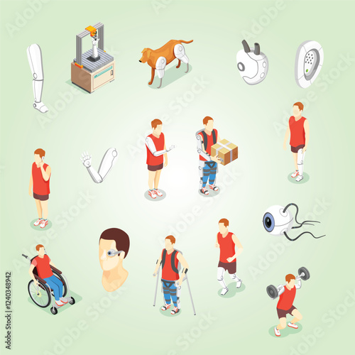 bionics technology isometric icons accessibility care 