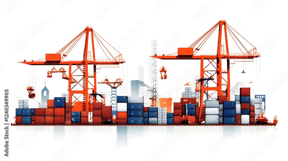 Fototapeta premium Comprehensive icons depicting various aspects of logistics and cargo delivery processes including containers cranes directional arrows and delivery confirmation elements