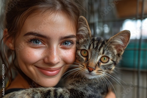 Volunteers playing with rescued animals at an animal shelter. Generative AI photo