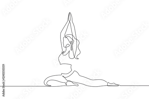 Woman Yoga Pose Line Art Drawing. Female Yoga Relax Sketch Linear Drawing. Abstract Minimal Female Meditation Silhouette Vector Illustration. Sport Trendy Contour Drawing