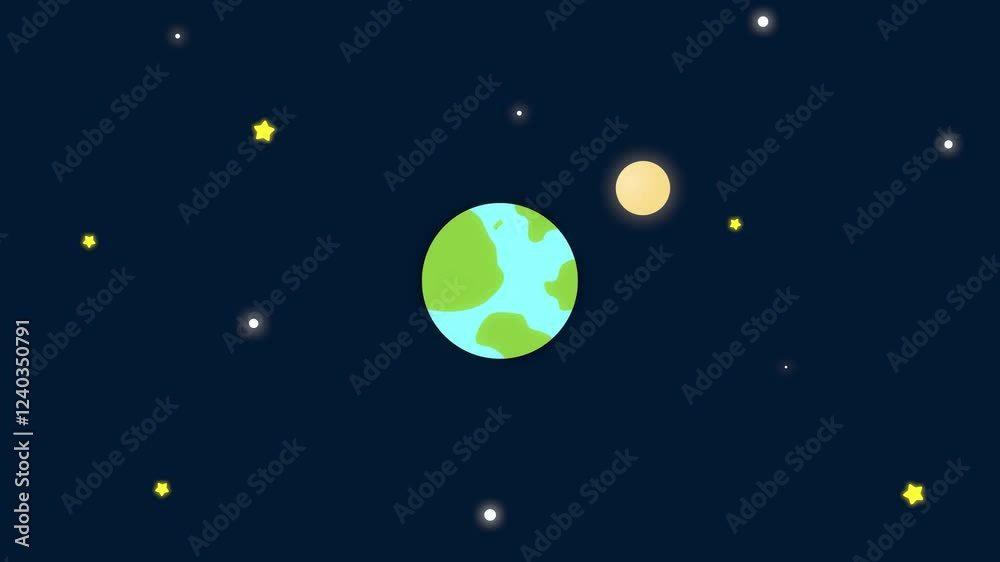 Vibrant Earth and Moon Orbit Animation - High-Resolution Space Visual with Starry Background Vibrant Earth and Moon Orbit Animation - High-Resolution Space Visual with Starry Background