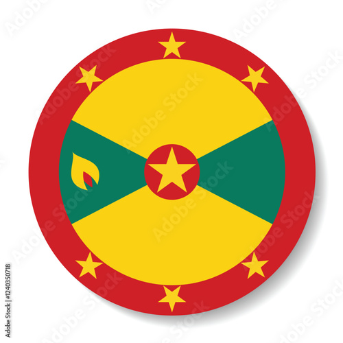 The flag of Grenada. Button flag icon. Standard color. Circle icon flag. 3d illustration. Computer illustration. Digital illustration. Vector illustration.