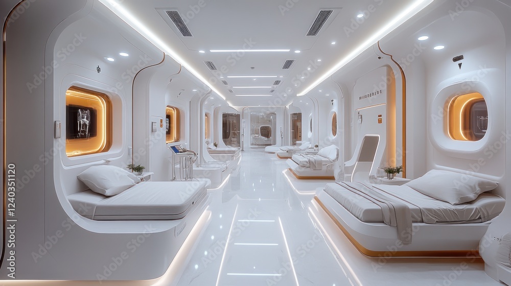 Obraz premium Futuristic Hospital Ward Design With Modern Beds