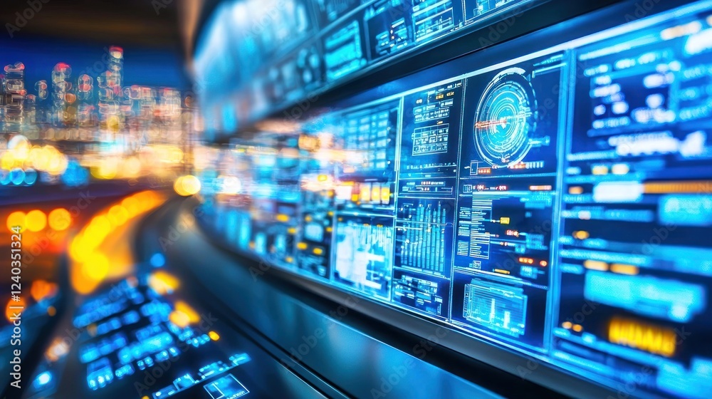 Fototapeta premium Futuristic Cityscape Control Center: A Glimpse into Advanced Technology