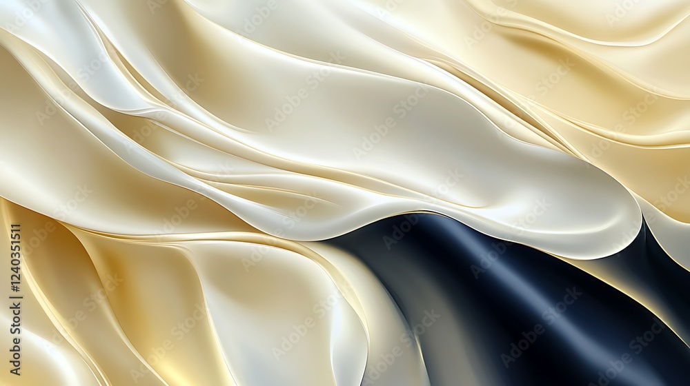 Obraz premium Elegant flowing fabric, gold, white, blue