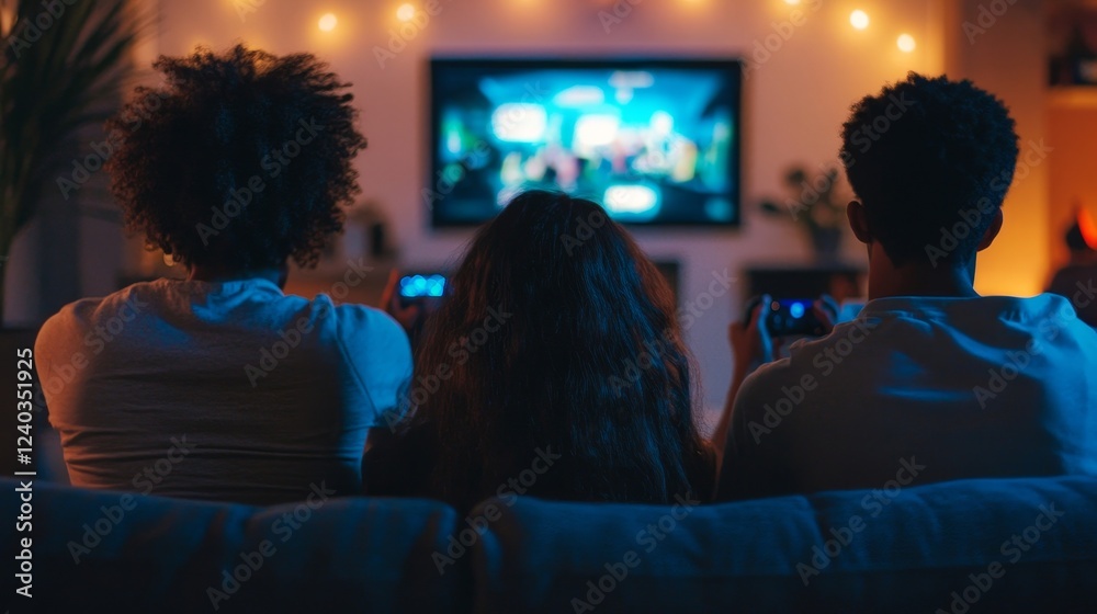 Rear View Of An People Playing Video Games, Rear View Of An People Playing Video Games,