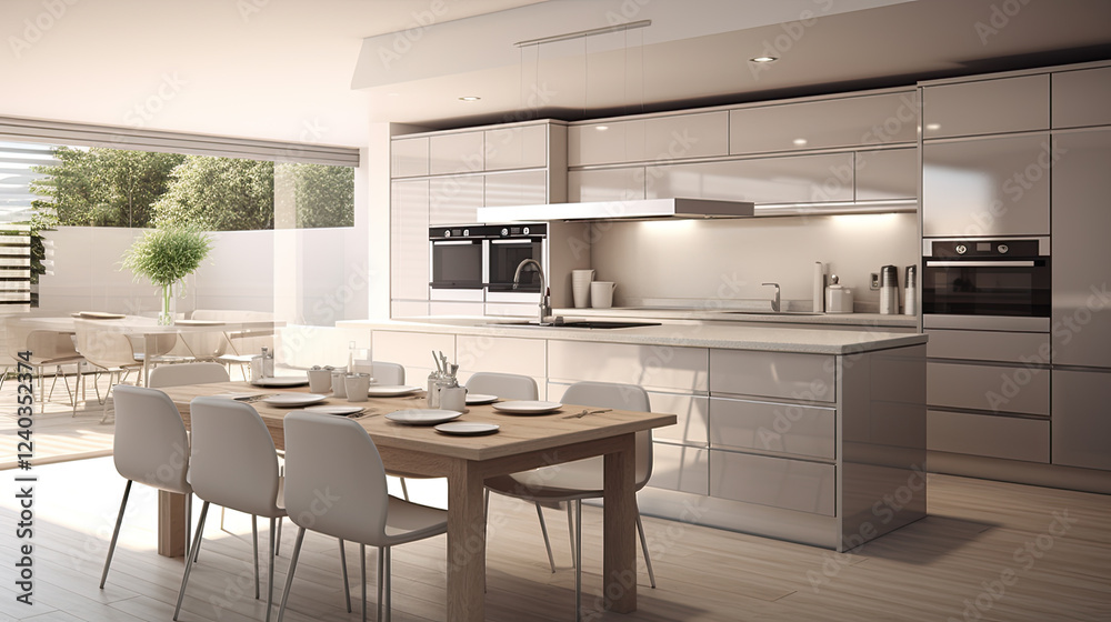 Modern Open Plan Kitchen with Dining Area and Natural Light