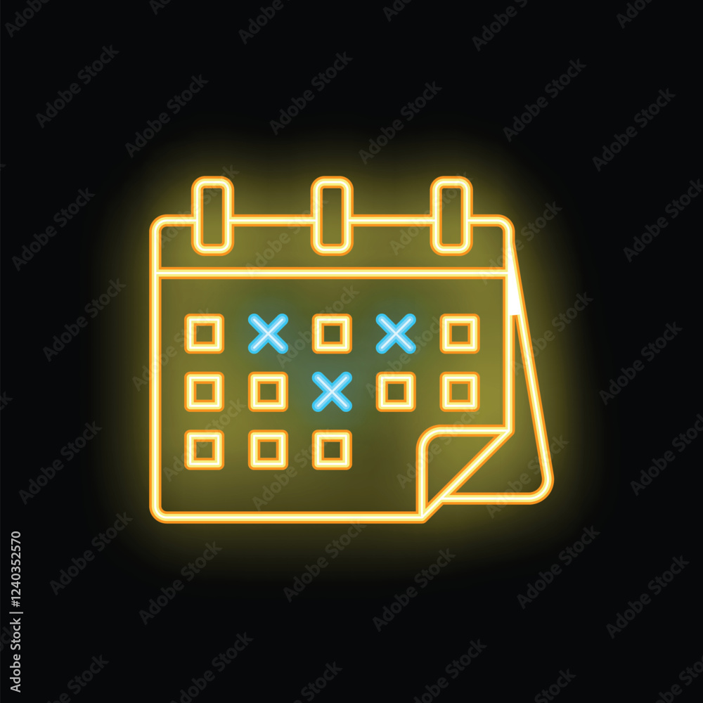 Neon yellow calendar showing crossed out days passing by on black background Neon yellow calendar showing crossed out days passing by on black background
