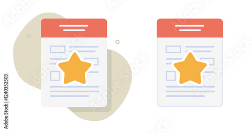 Document star rating quality review icon flat modern graphic vector illustration set, business form approval evaluation certification file, favorite important achievement contract agreement clip art
