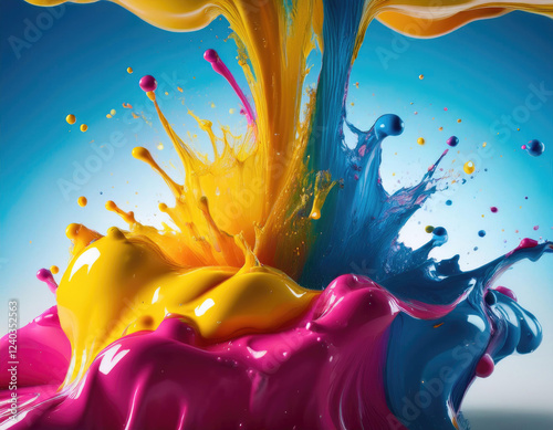 Color-gel, painting splashing, yellow pink and blue photo