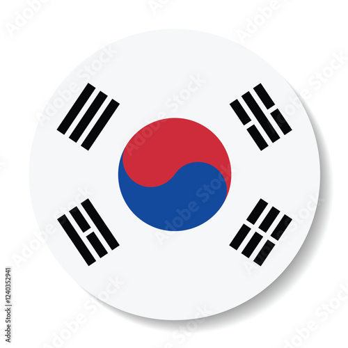 The flag of South Korea. Flag icon. Standard color. Circle icon flag. 3d illustration. Computer illustration. Digital illustration. Vector illustration.