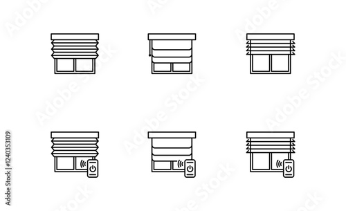 Set of Window Curtains Blinds icon and Blinds Smart Control Symbol Outline icon, Editable Stroke