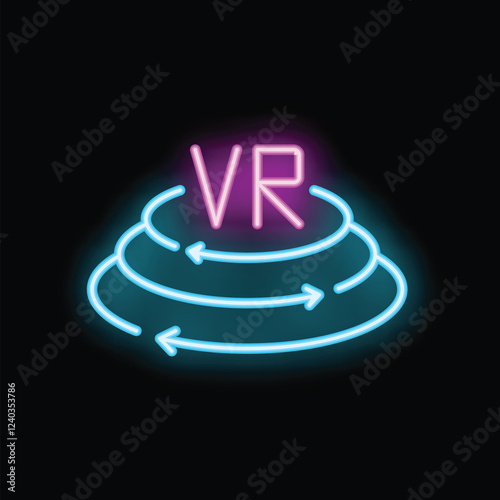 Neon sign representing the virtual reality world with arrows forming levels