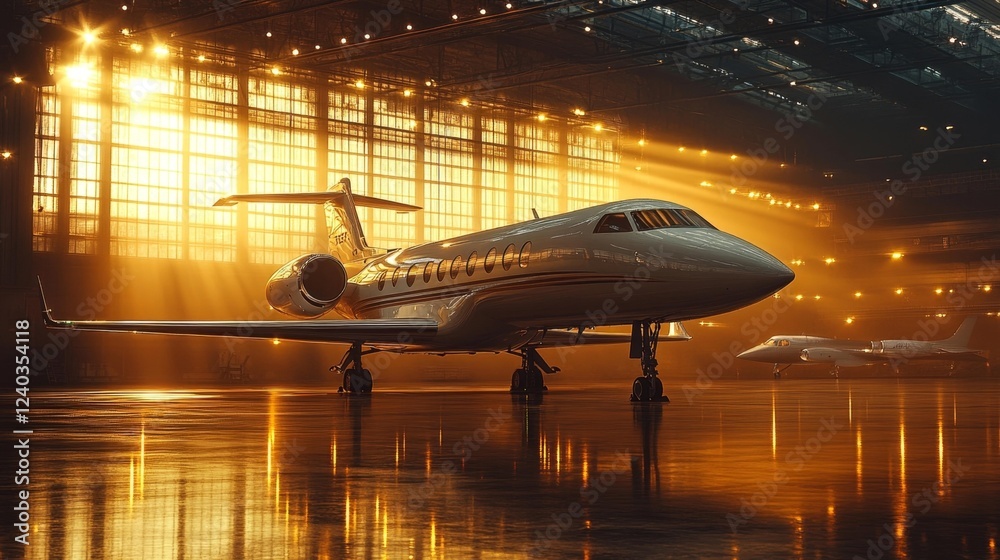 Private Jet in a Hangar. Generative AI Private Jet in a Hangar. Generative AI