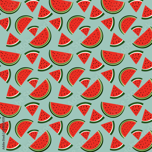 Seamless pattern with watermelons. Vector illustration. Background.