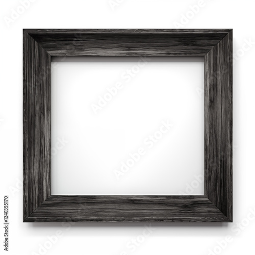 close up front view black wooden square frame on white. mockup frame square with white sheet in the center