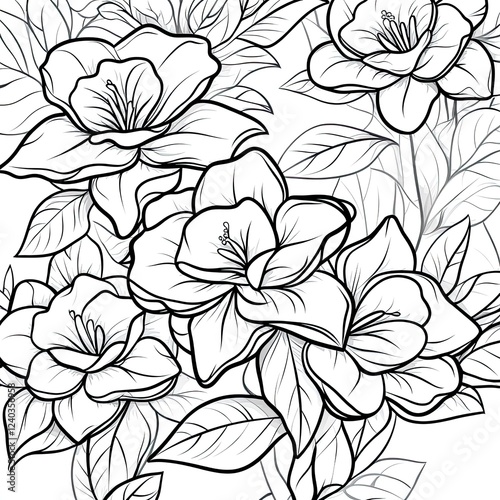 Wallpaper Mural Simple Coloring Page Gardenia Flowers with Lush Green Leaves Torontodigital.ca