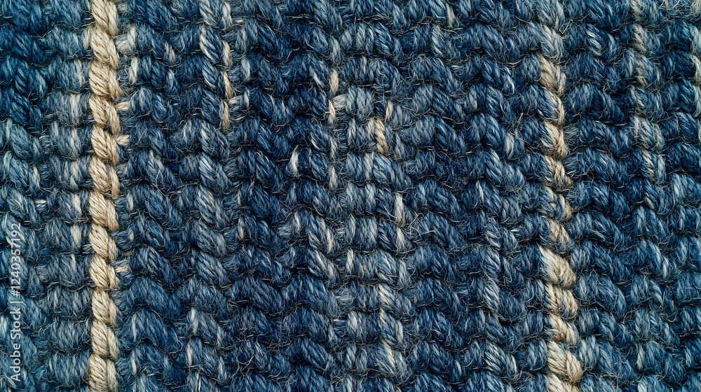 Fototapeta premium Detailed Close Up Blue and Beige Woven Textile Fabric Texture