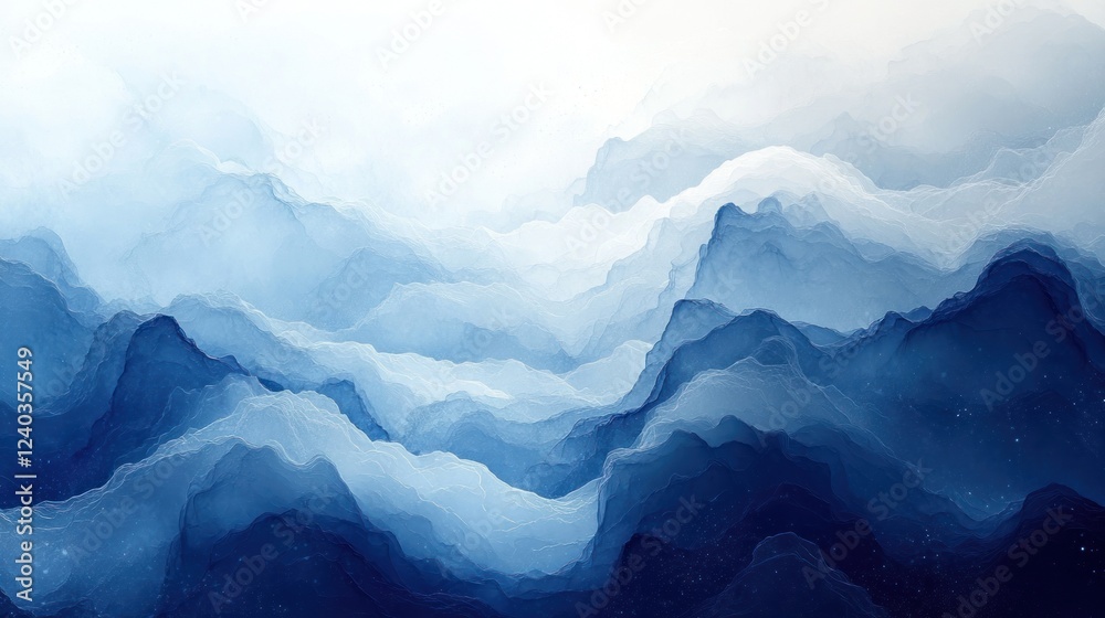 Obraz premium Abstract Blue Mountain Range Artwork Depicting Serenity