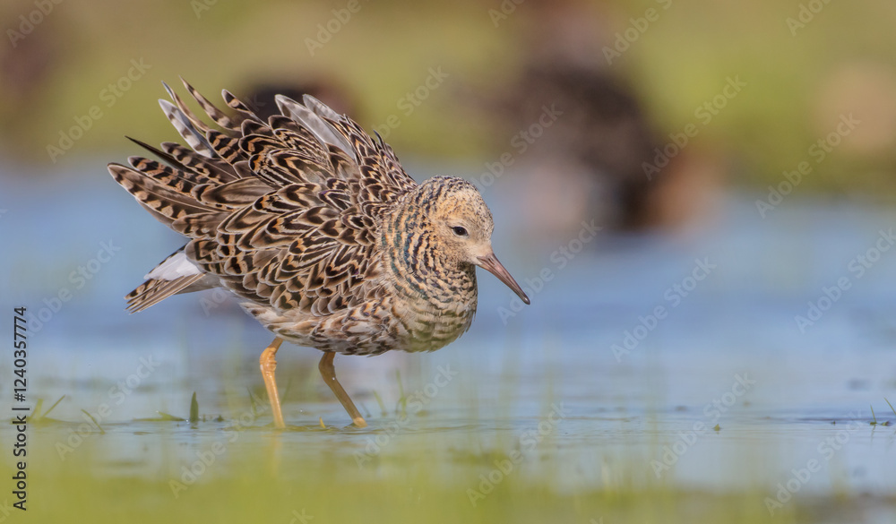 Ruff - male bird at a wetland on the mating season in spring Ruff - male bird at a wetland on the mating season in spring