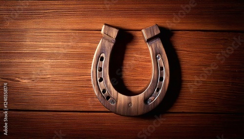 Horseshoe resting on wooden surface symbolizes good luck and prosperity in rustic settings