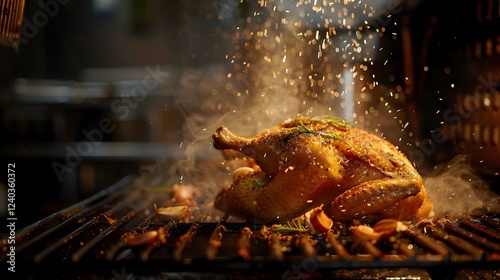 An enticing photo of roast chicken with spices being roasted, perfect for marketing purposes