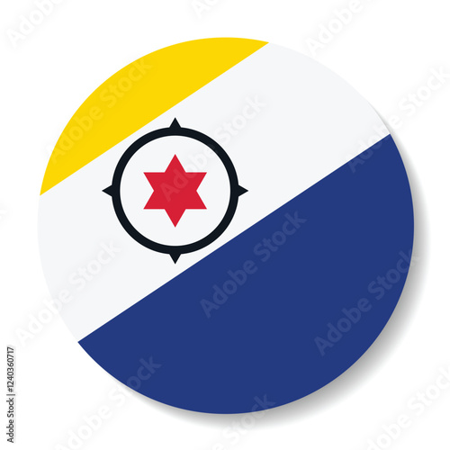 Dutch Caribbean flag. Caribisch Nederland circle flag. Flag icon. Standard color. Round flag. Computer illustration. Digital illustration. Vector illustration.