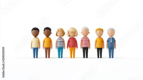 Diverse 3D Pixel Art Figures in Casual Outfits on White Background