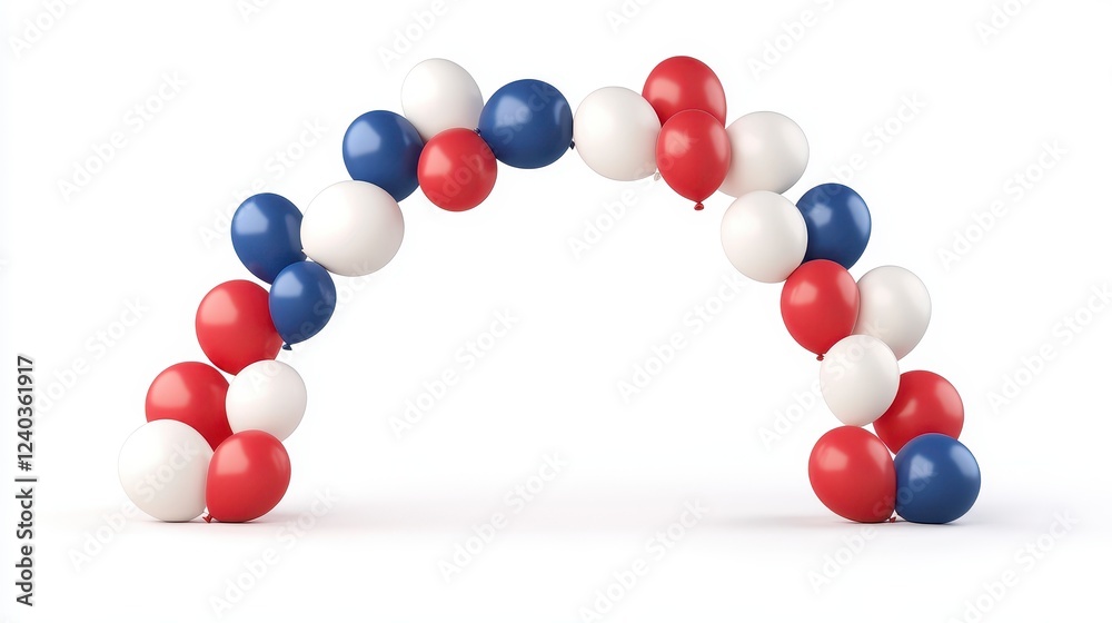 Festive Balloon Arch Red, White, and Blue Balloons on White Background Festive Balloon Arch Red, White, and Blue Balloons on White Background