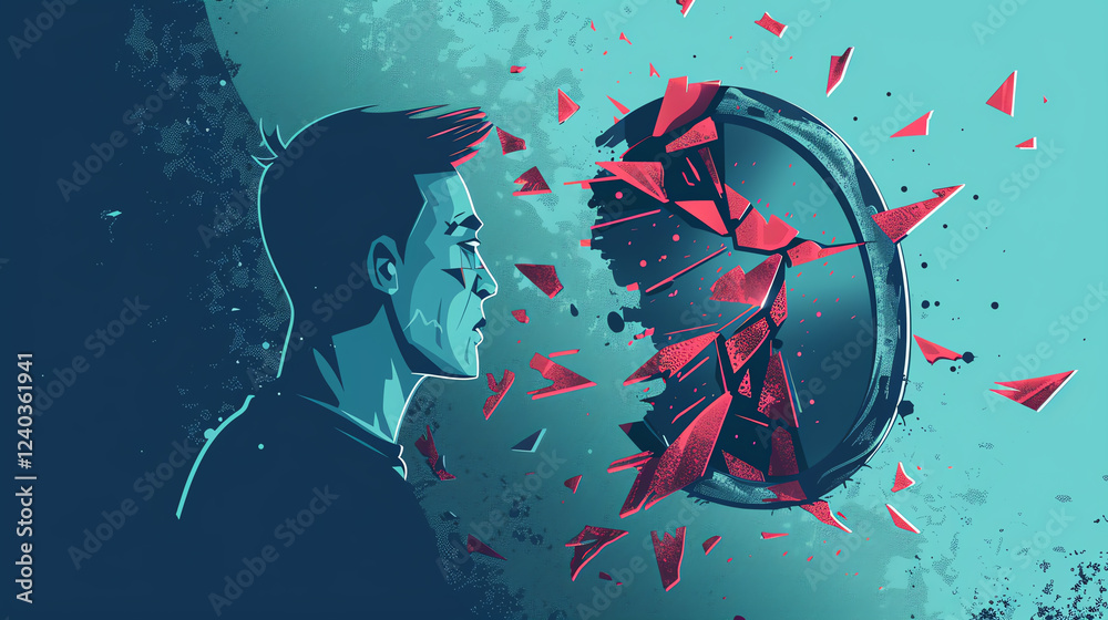 custom made wallpaper toronto digitalBring the concept of inner turmoil to life using a vector illustration portraying a persons reflection in a shattered mirror, symbolizing self-doubt and inner conflict, with a focus on distorted perce