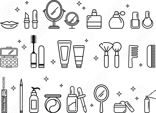 Flat Design Beauty and Skincare Icons Collection. Makeup, Cosmetics, Self-Care, Facial Treatment Vector Set.