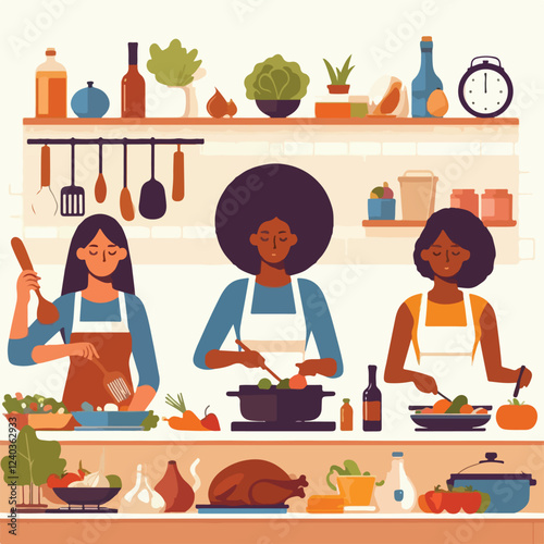 vector image of people cooking