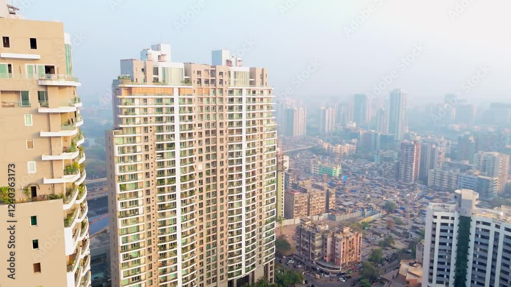 Drone shot reveal modern high rise skyscraper at metro city