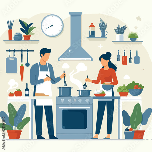 vector image of people cooking