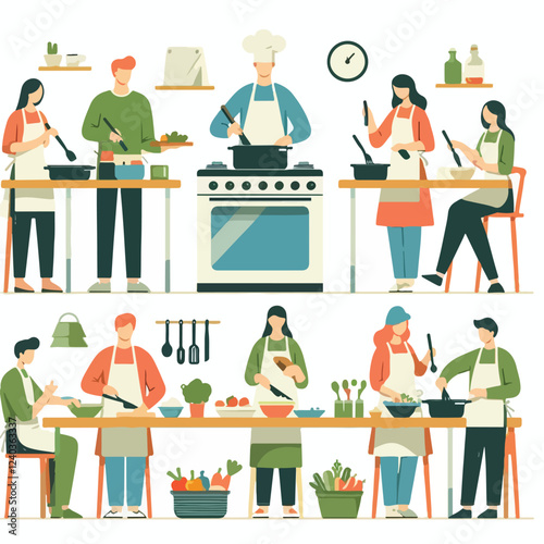 vector image of people cooking