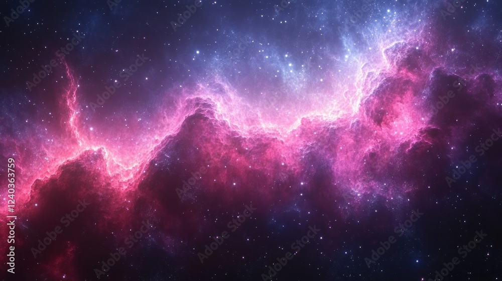 Naklejka premium Cosmic Nebula Pink And Purple Hues Across Space