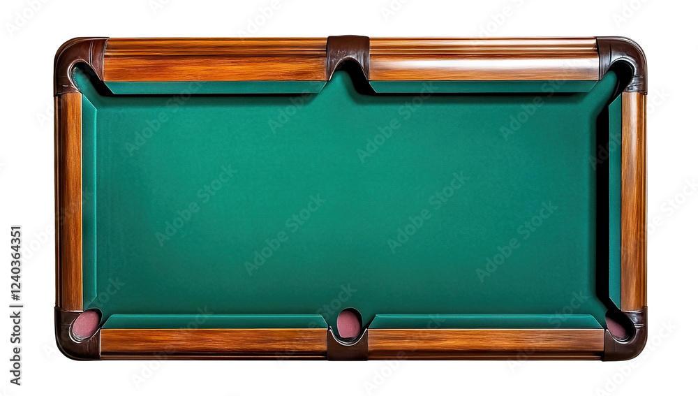 Top view of classic pool table, isolated on transparent cutout background