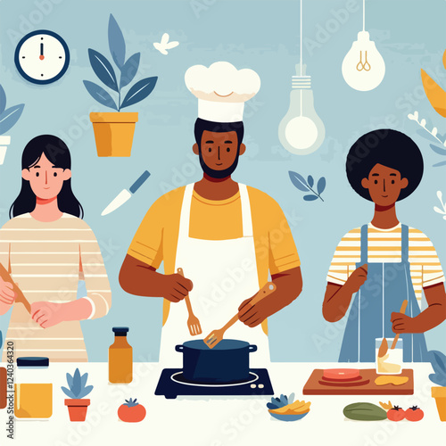 vector image of people cooking