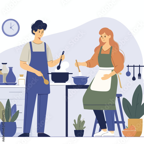 vector image of people cooking