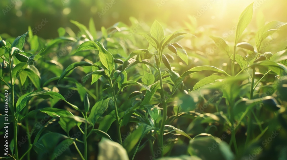 Green chili plants thriving. Generative AI Green chili plants thriving. Generative AI
