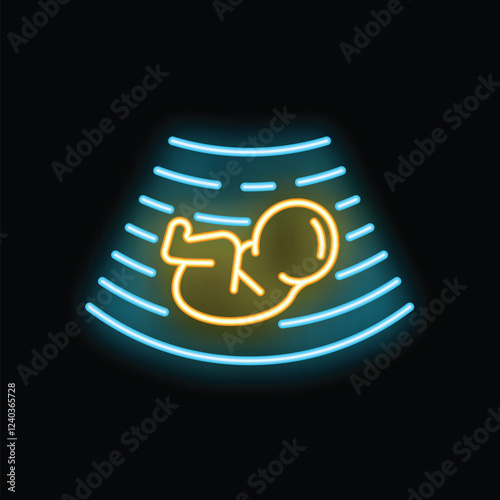 Bright neon ultrasound showing an unborn baby during a pregnancy