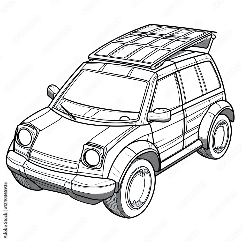 Fototapeta premium Solar Powered Car Diagram Simple Coloring Book Page for Kids